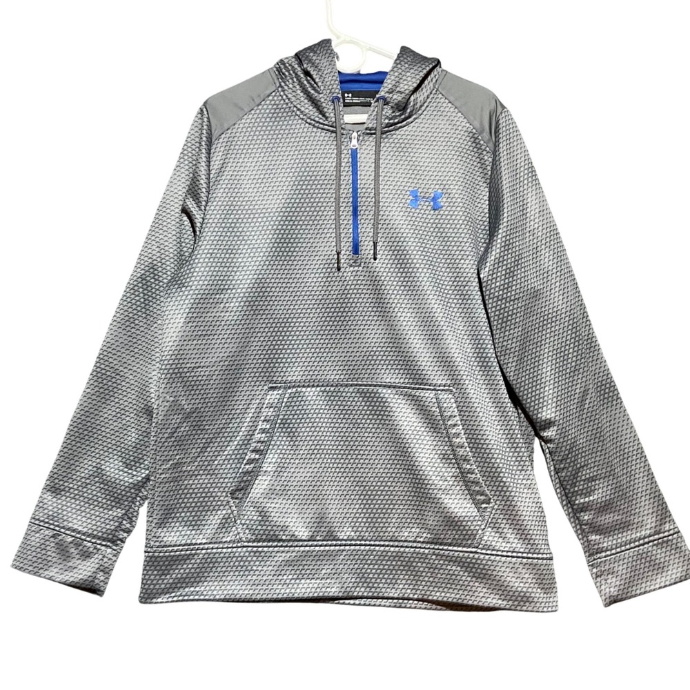 Under Armour Coldgear Mens Large Loose Fit Gray Geometric Quarter Zip Hoodie